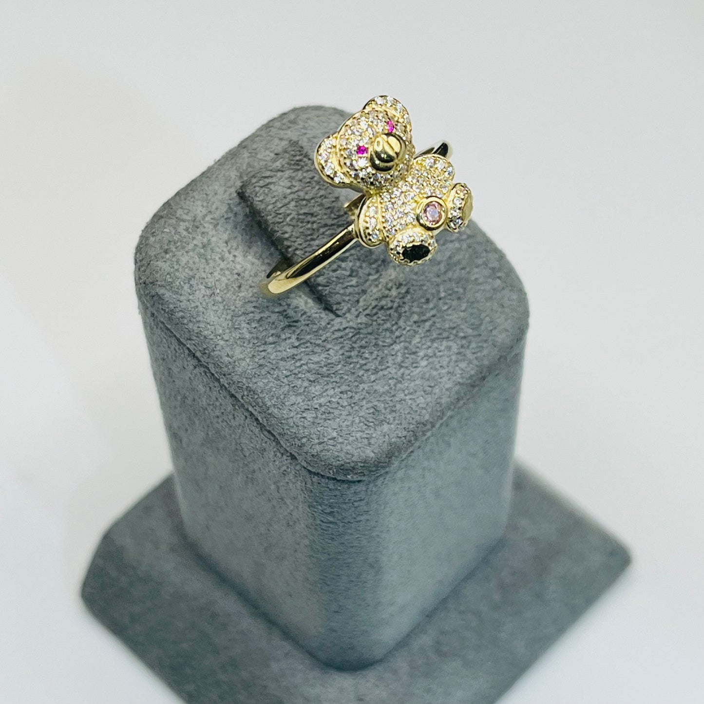 10k Gold Pink Cz Teddy Bear Ring