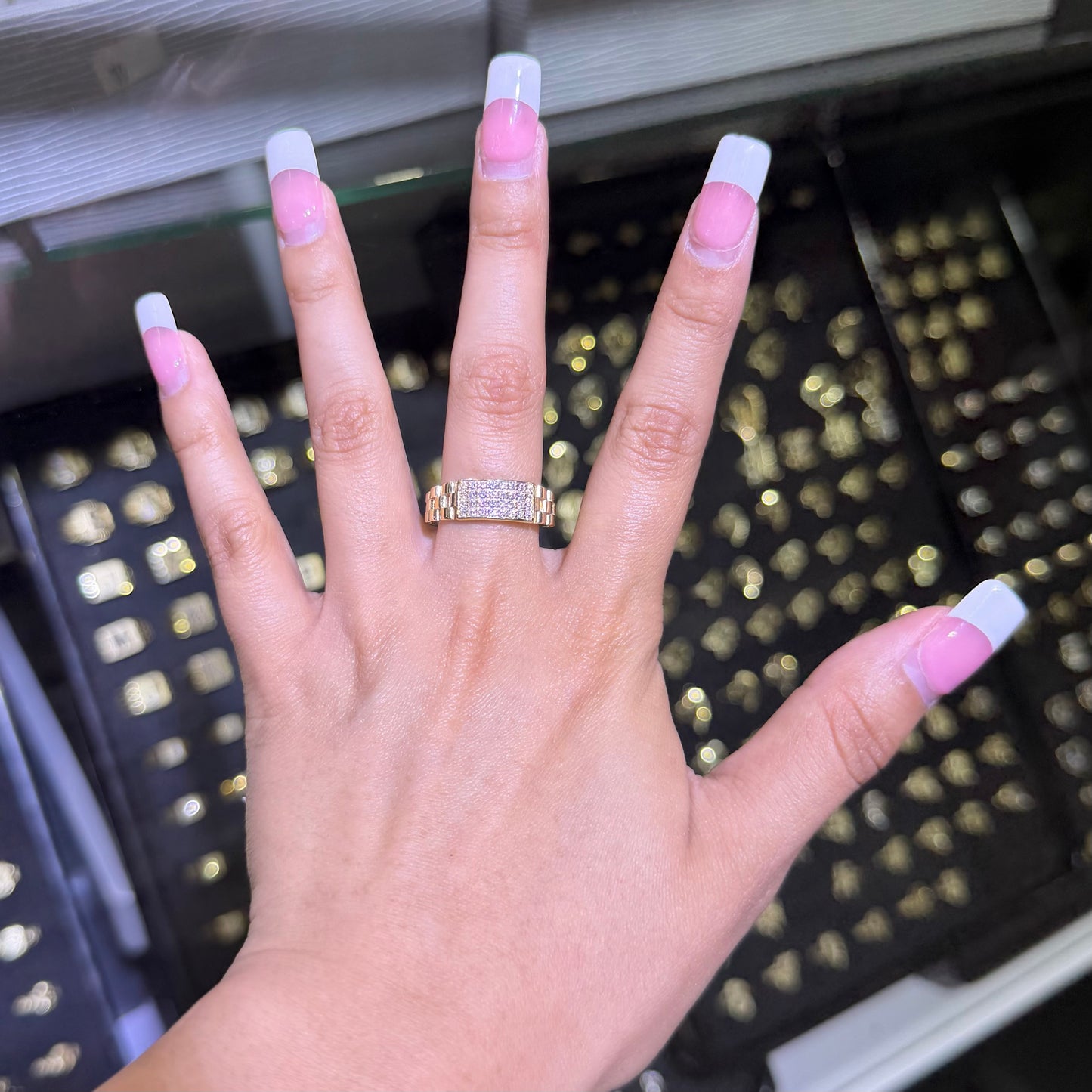10k Gold CZ Square Rx Ring