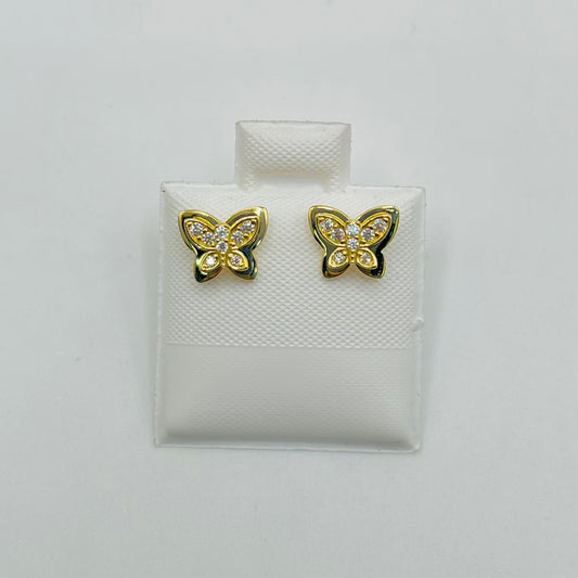 10k Gold 3D Mini Butterfly Cz Earrings (Screwback)