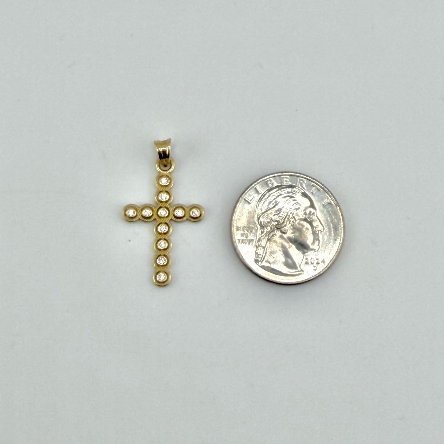 10k Gold Cz Bezel Cross Charm
