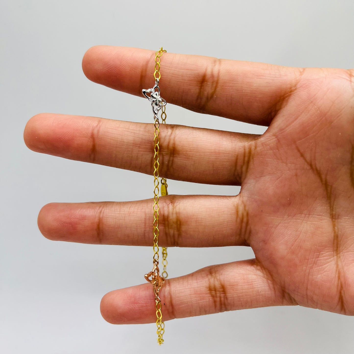 10k Gold Tri Color Butterfly Anklet