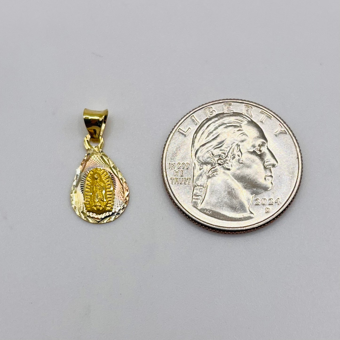 14k Gold Tri- Color Virgin Mary Dainty Charm