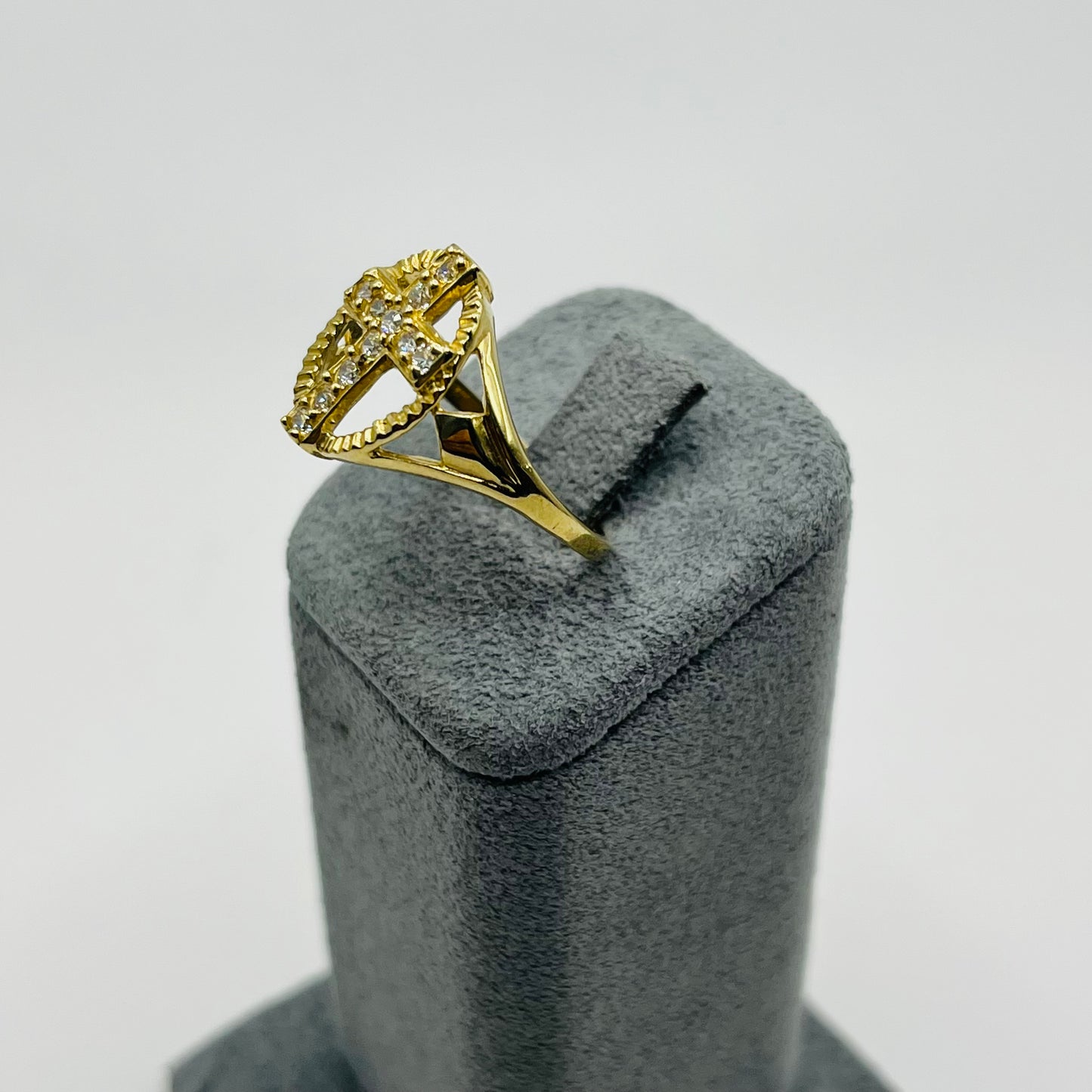 10K Gold Oval Cross CZ Ring