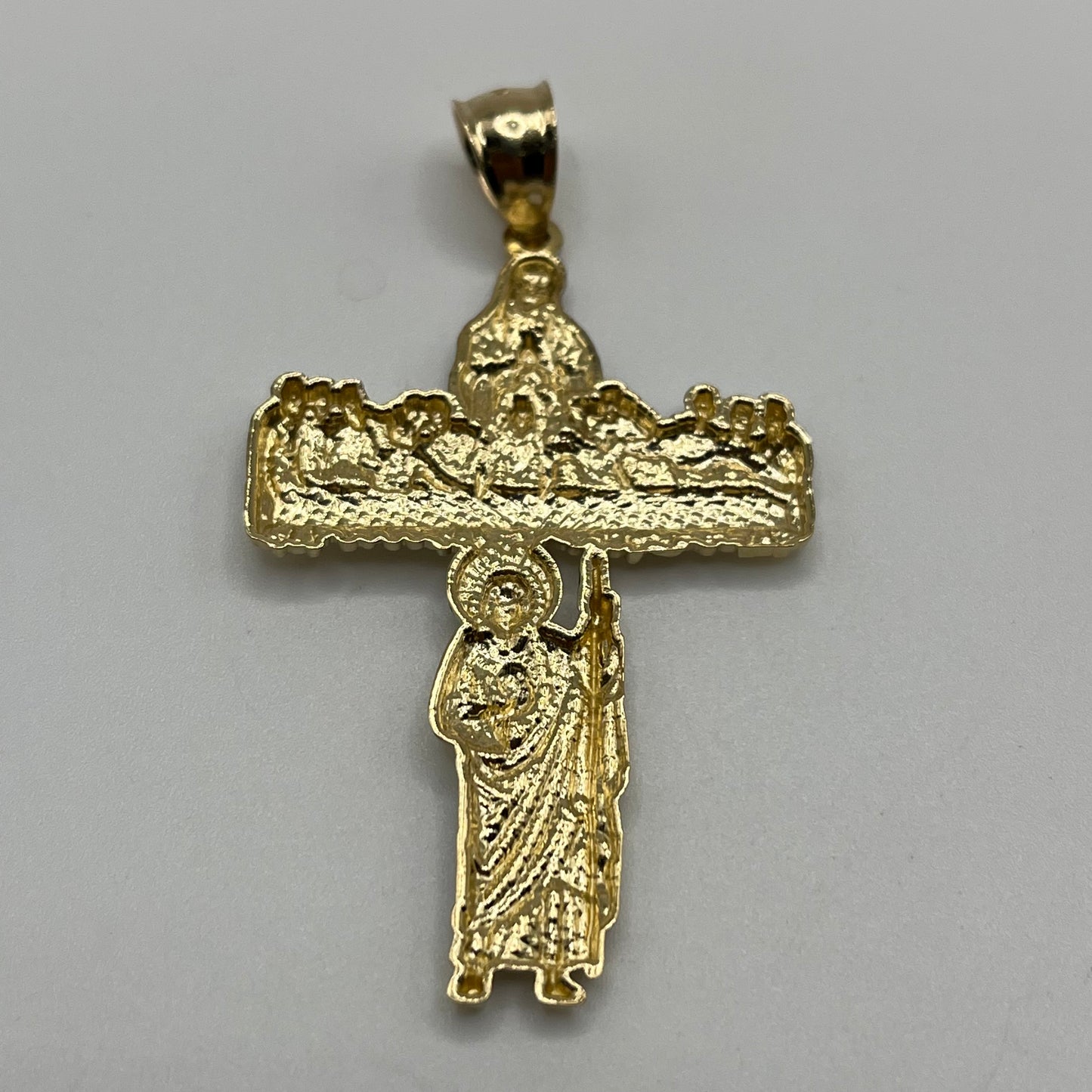 14k Gold Last Supper/ Virgin Mary/ San Judas Cross Pendant (S)