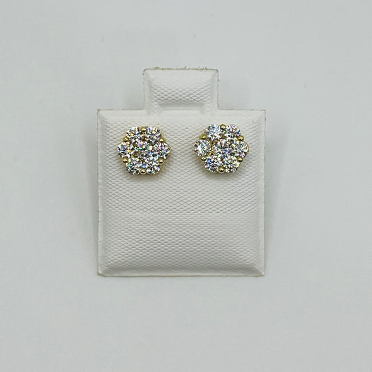 10K Gold CZ Flower Earrings (7mm)