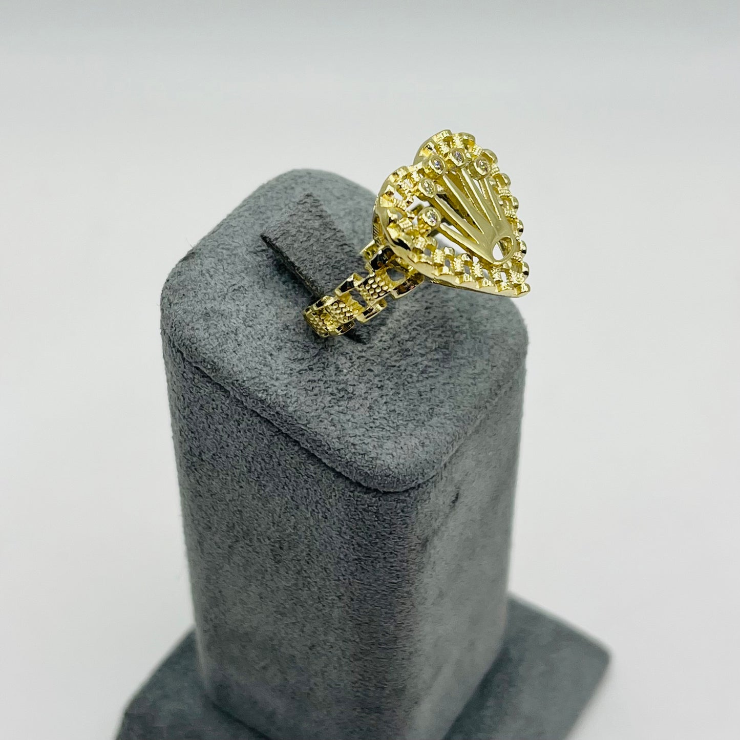10k Gold Rx Heart CZ Crown Rx Band Ring