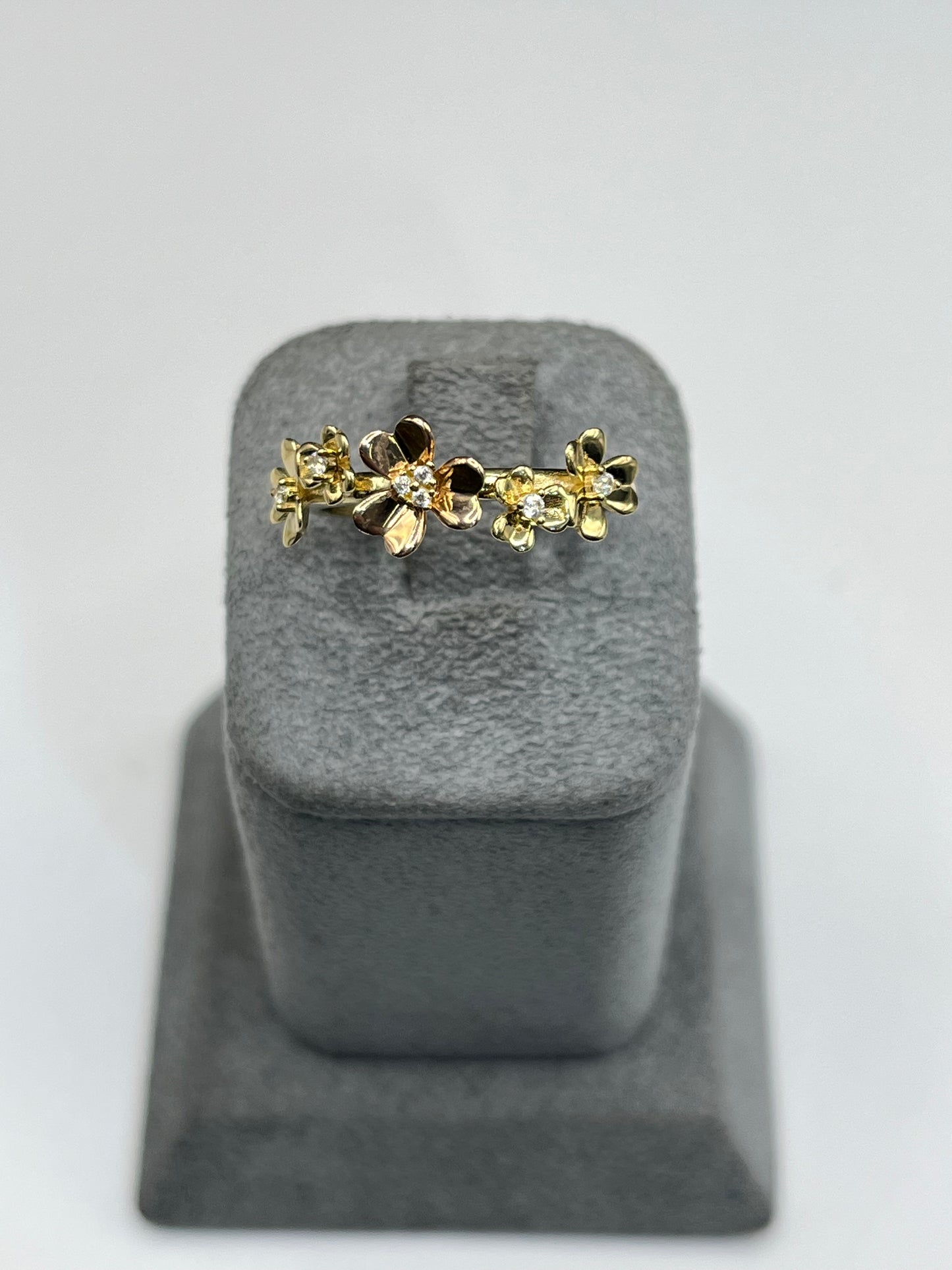 10K Gold Tri Color Flower CZ Ring