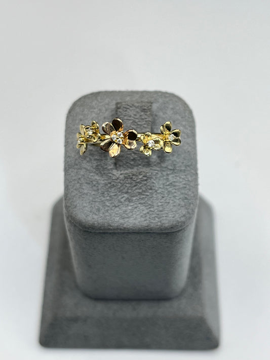 10K Gold Tri Color Flower CZ Ring