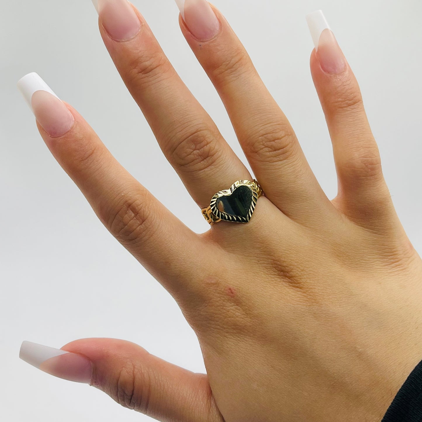 10K Gold Cuban Link Heart Ring