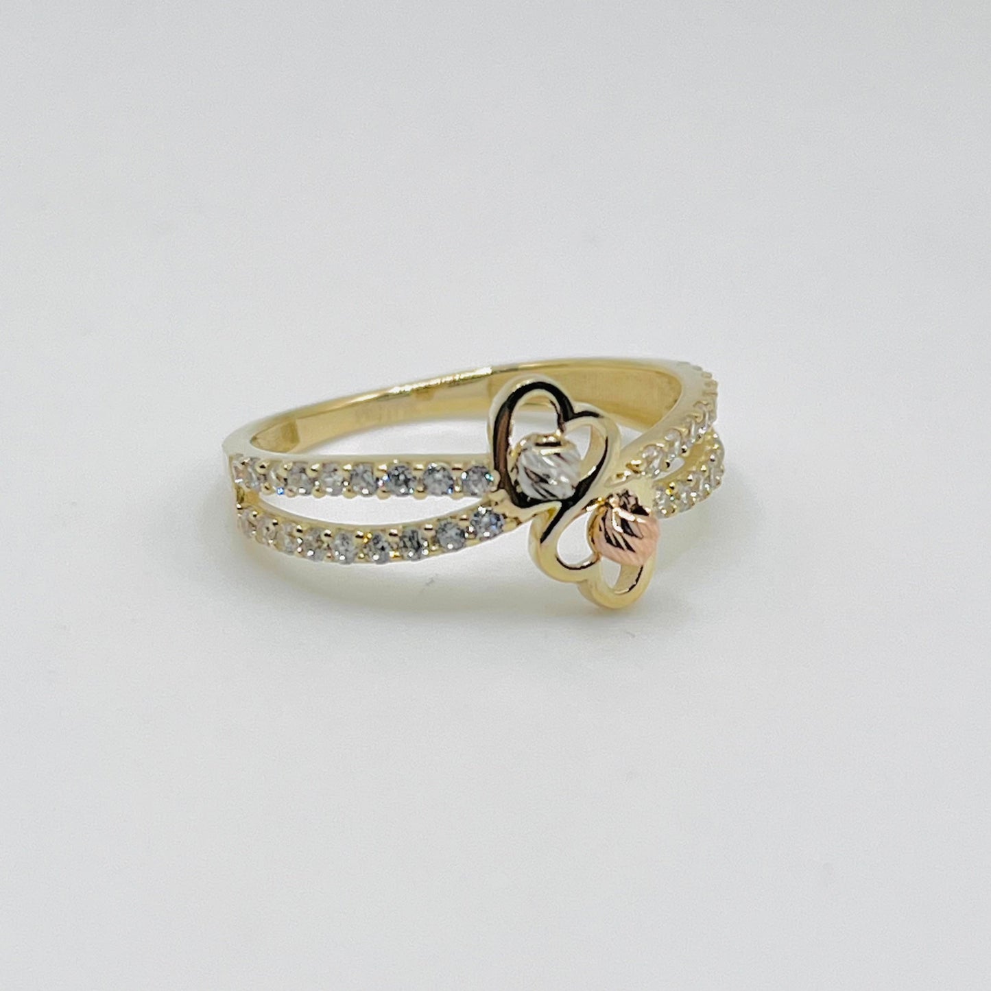 10K Gold Double Mirror Ball Heart Ring