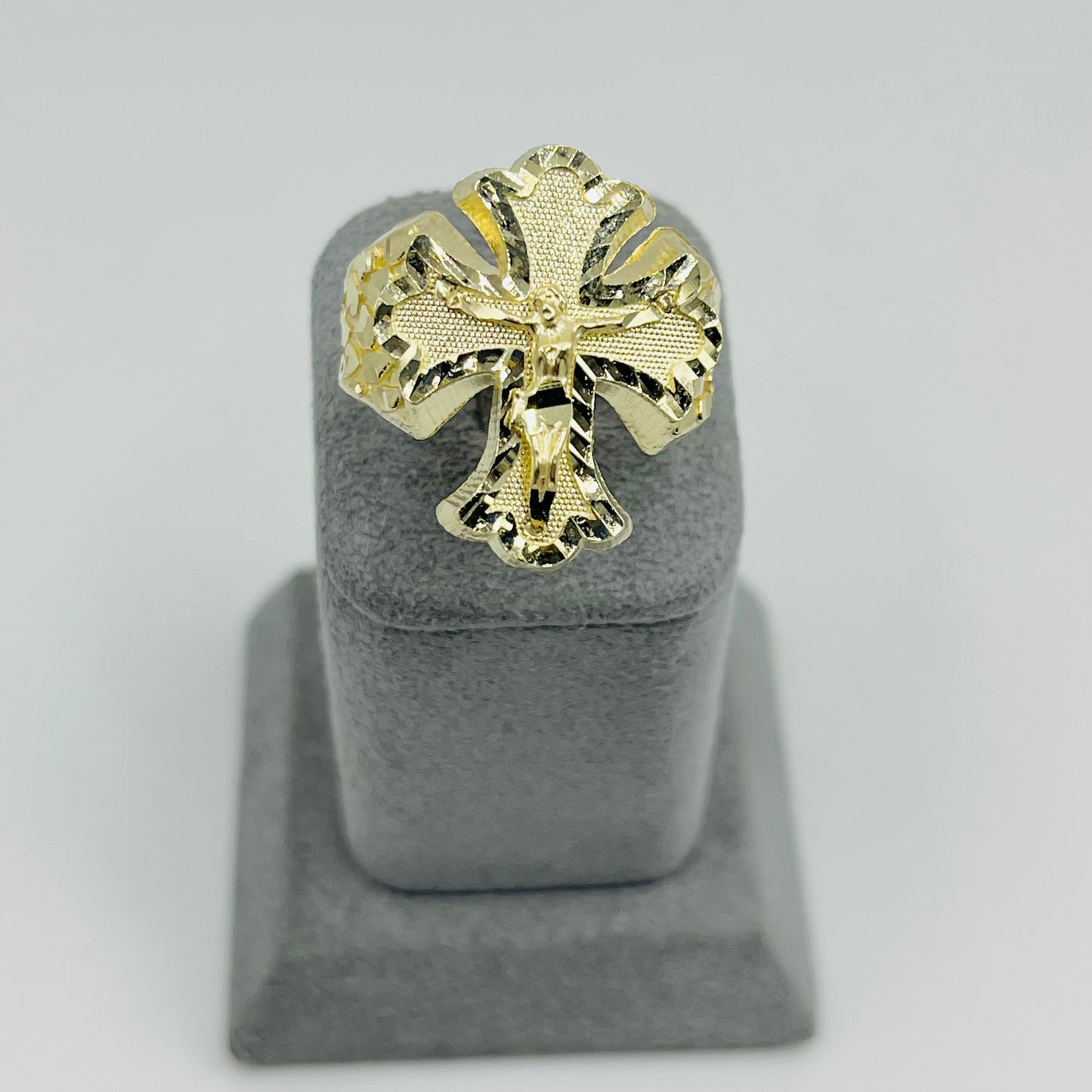 10k Gold Royal Cross with Jesus Nugget Ring (Large)