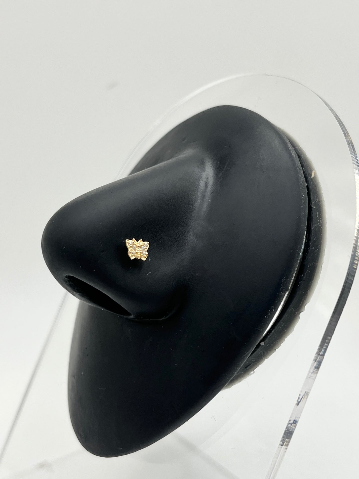 14K Gold CZ Butterfly Nose Ring