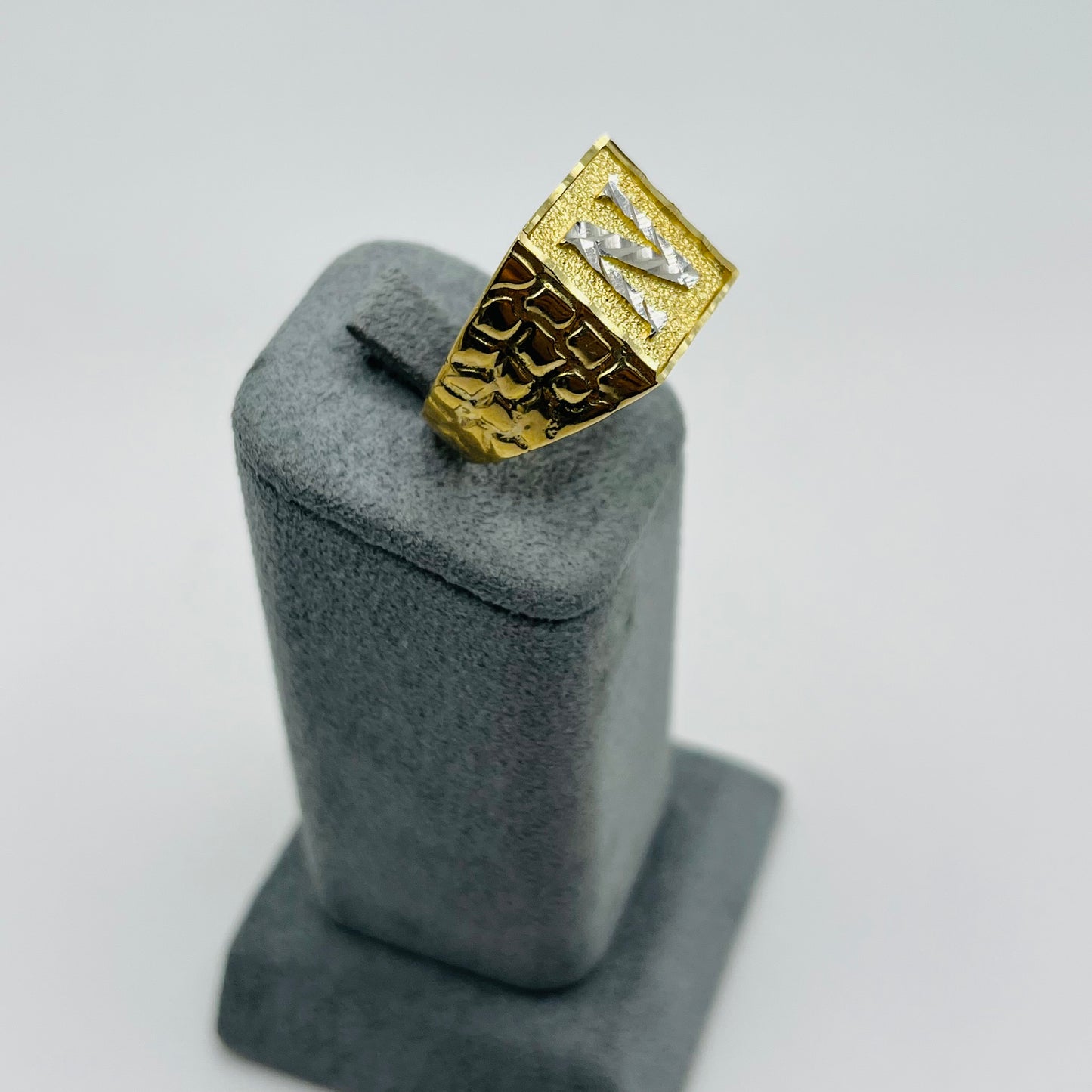10K Gold Nugget Large Block Initial Ring (Large)