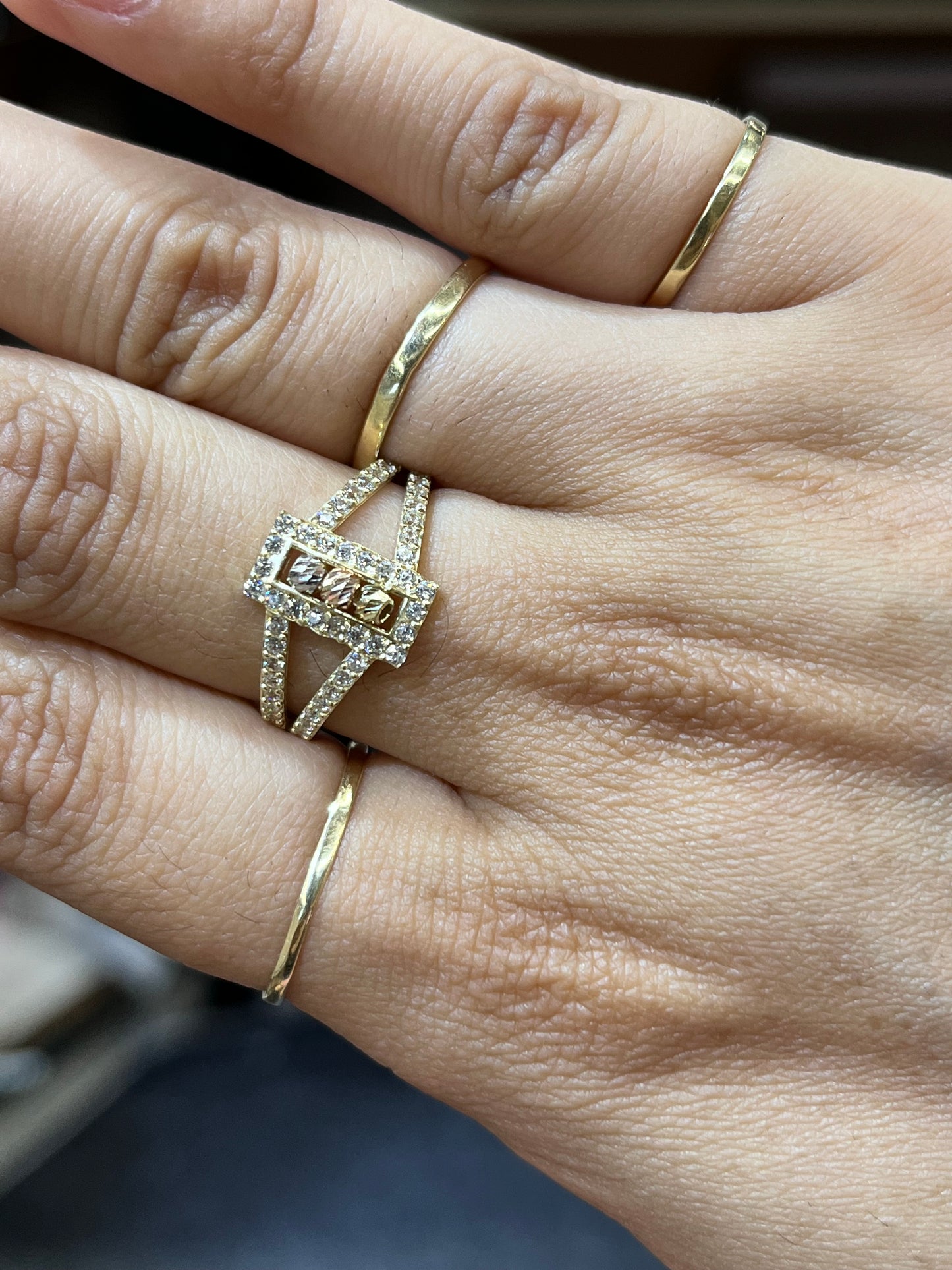 10K Gold CZ Rectangle Mirror Ball Ring