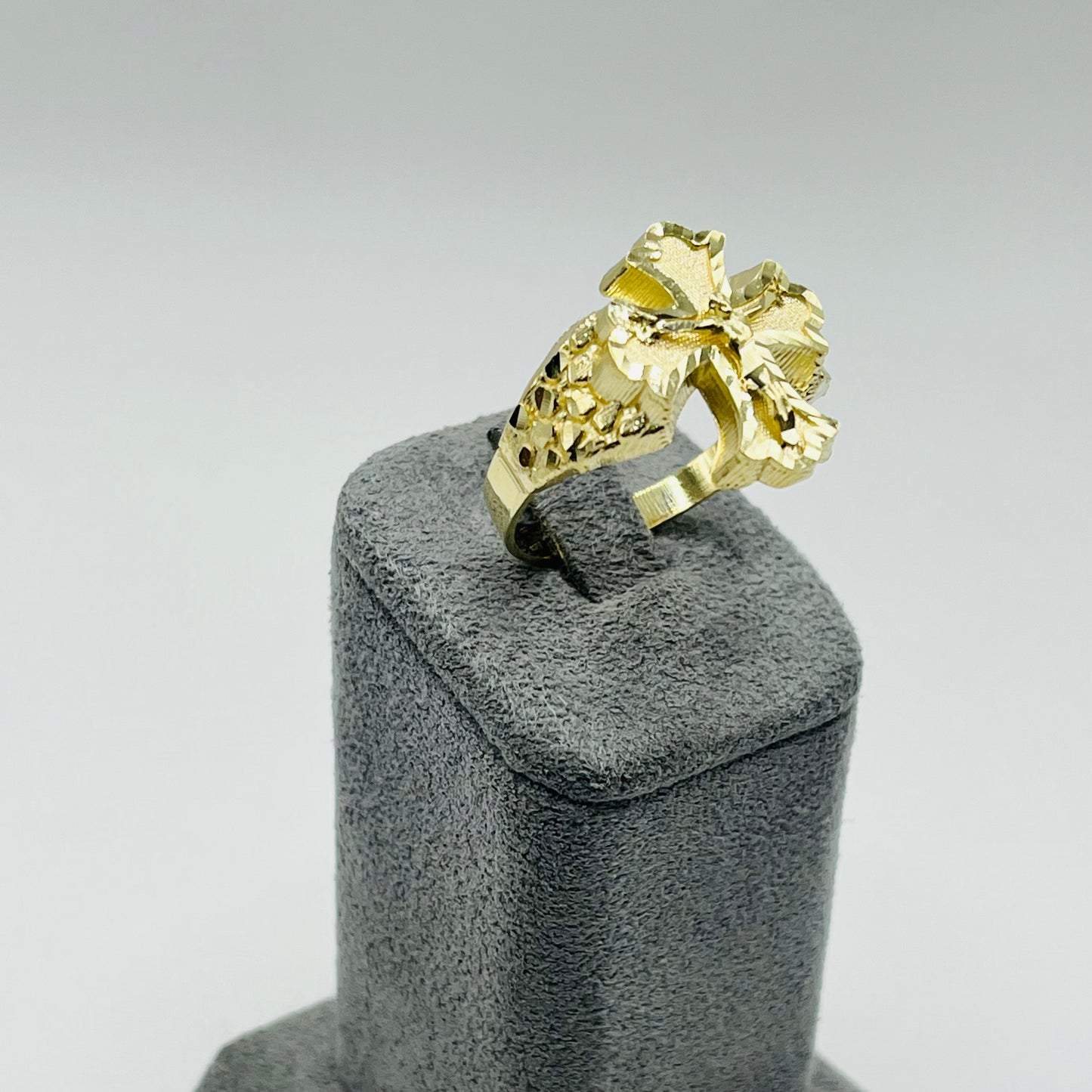 10k Gold Royal Cross with Jesus Nugget Ring