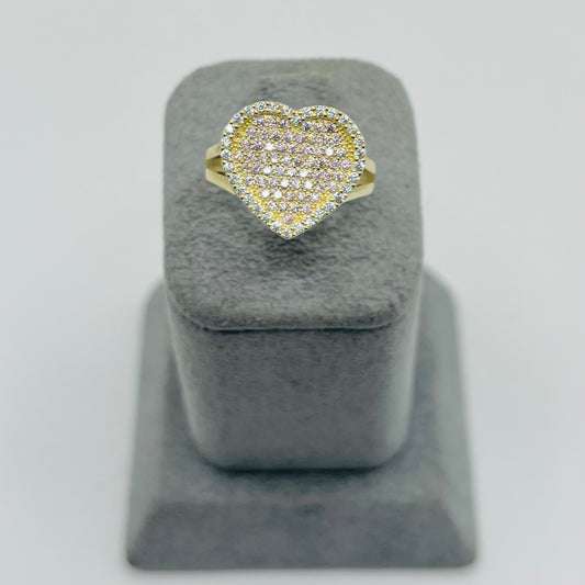 10k Gold Flat Cz Pink Heart Ring (M)