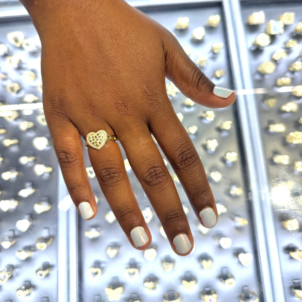 10k Gold Deluxe Nugget Heart Ring with Beaded Border