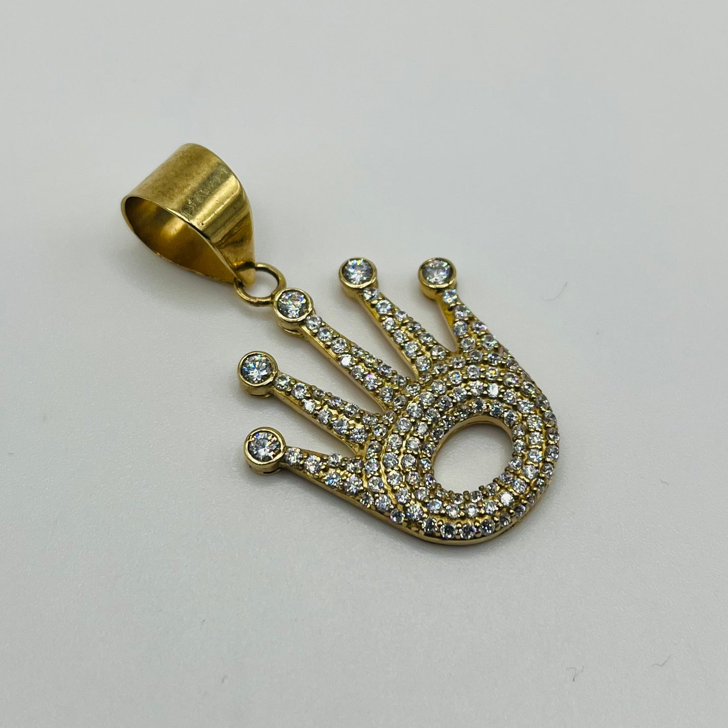 10k Gold Shimmering CZ RX Crown Pendant