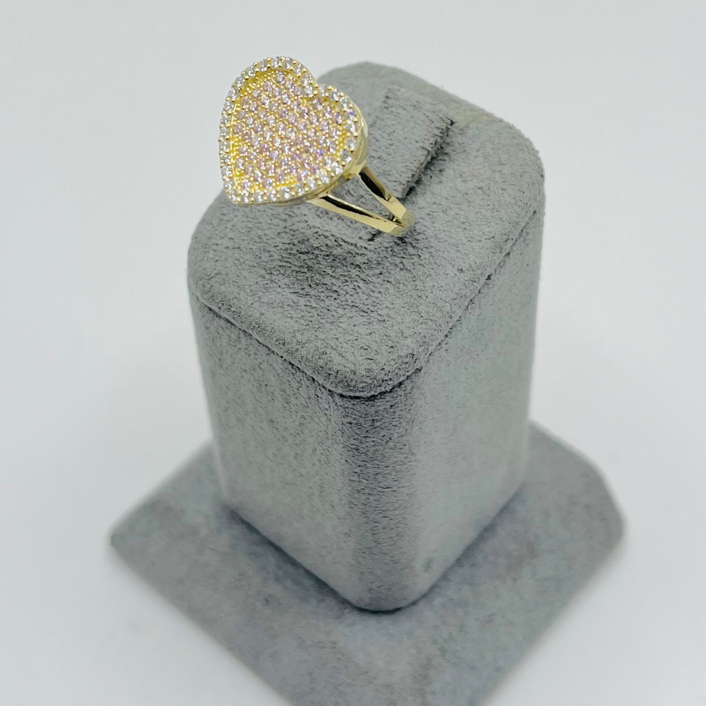 10k Gold Flat Cz Pink Heart Ring (M)