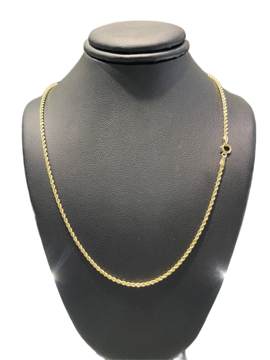10K Gold 2mm Hollow Rope Chain