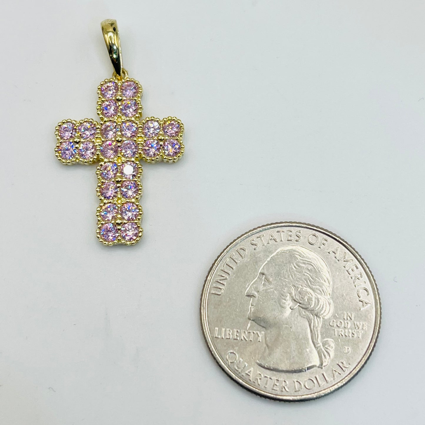 10k Gold Pink CZ Clover Cross