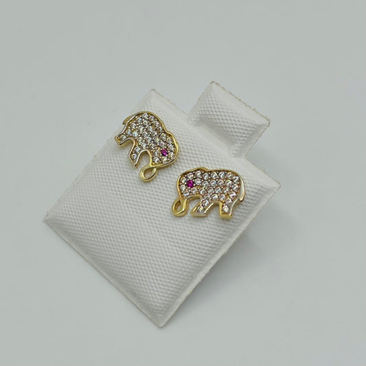 10k Gold Cz Elephant Earrings