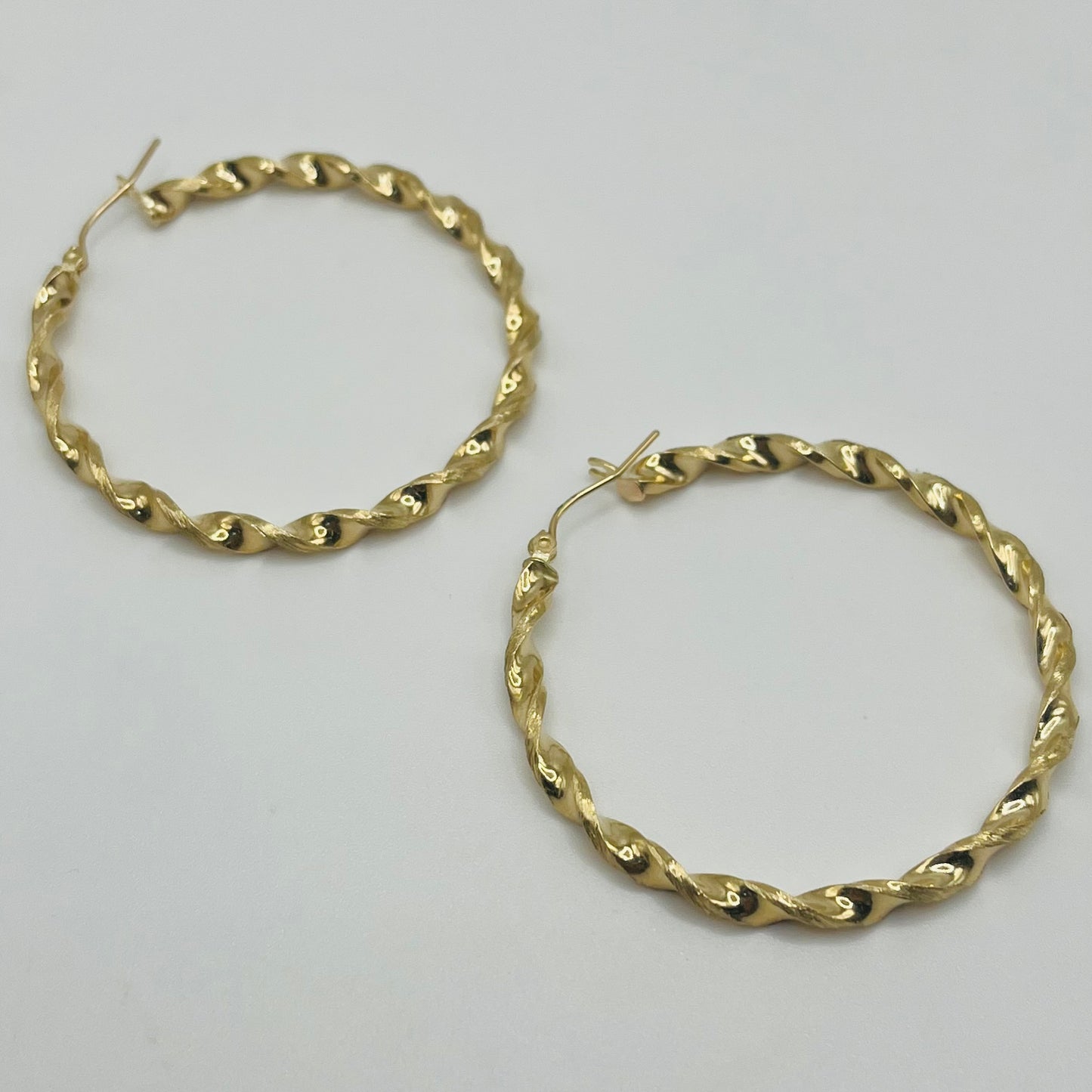 10K Gold 3.3mm Twist Hoops (1.7" diameter)
