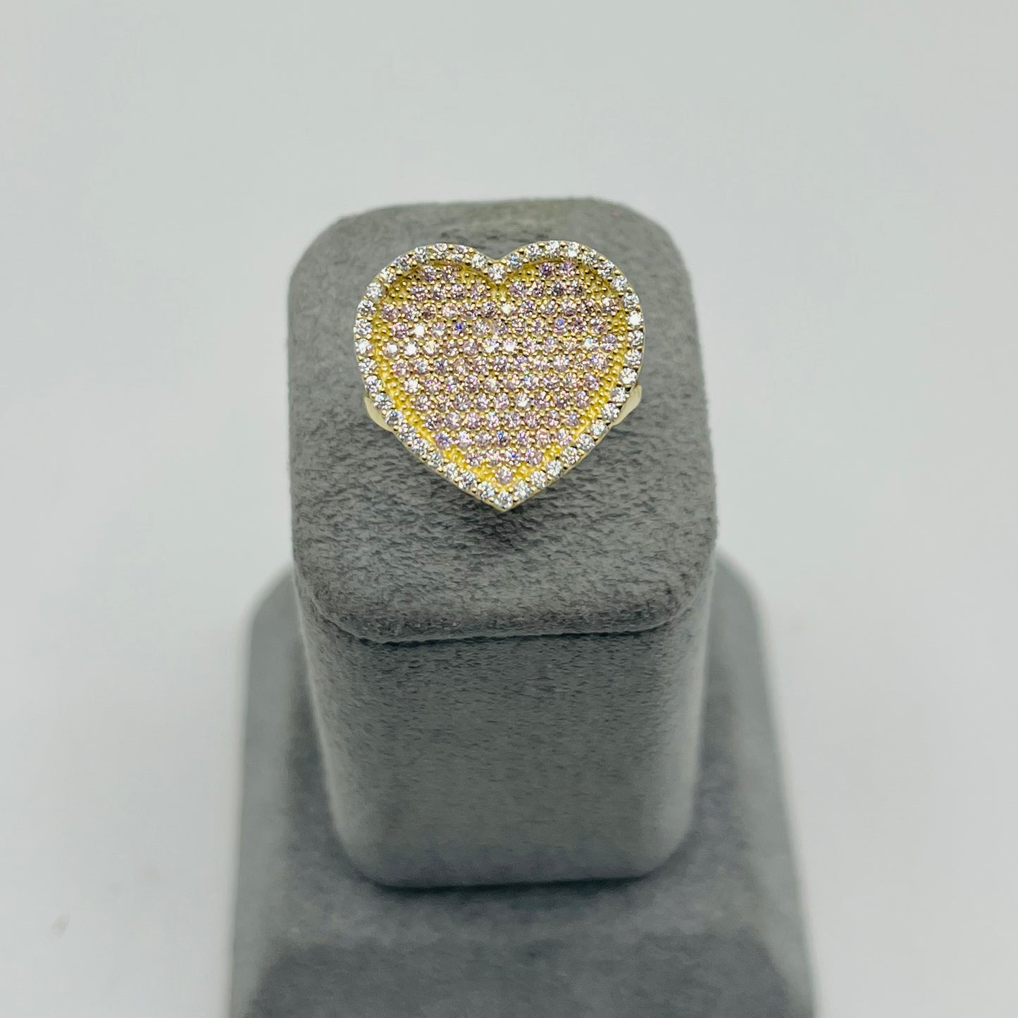 10k Gold Flat Cz Pink Heart Ring (L)