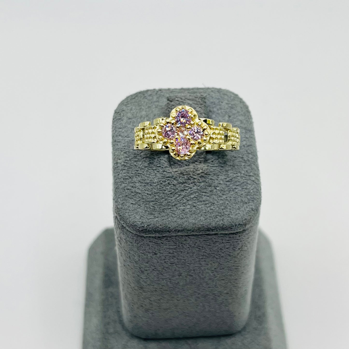 10k Gold Rx Pink Clover Ring