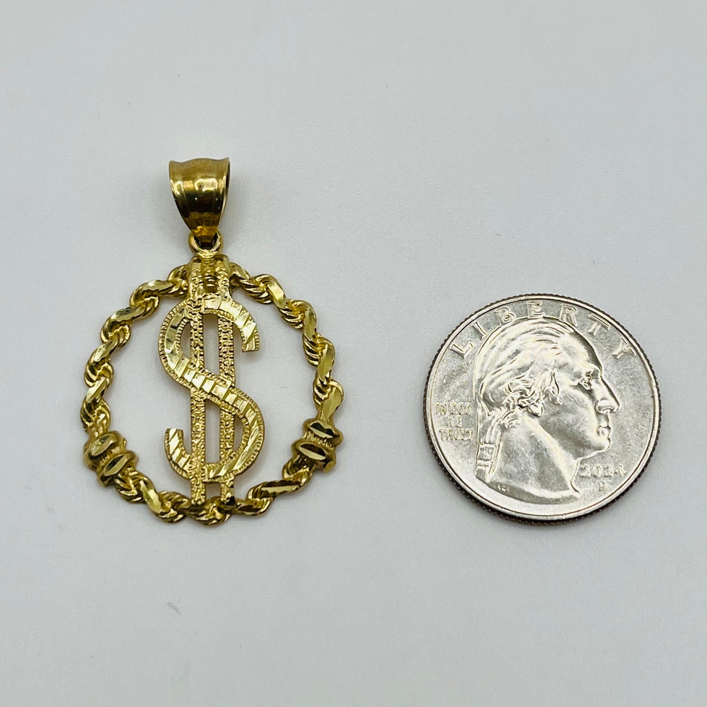 10k Gold Round Rope Money-Sign Charm