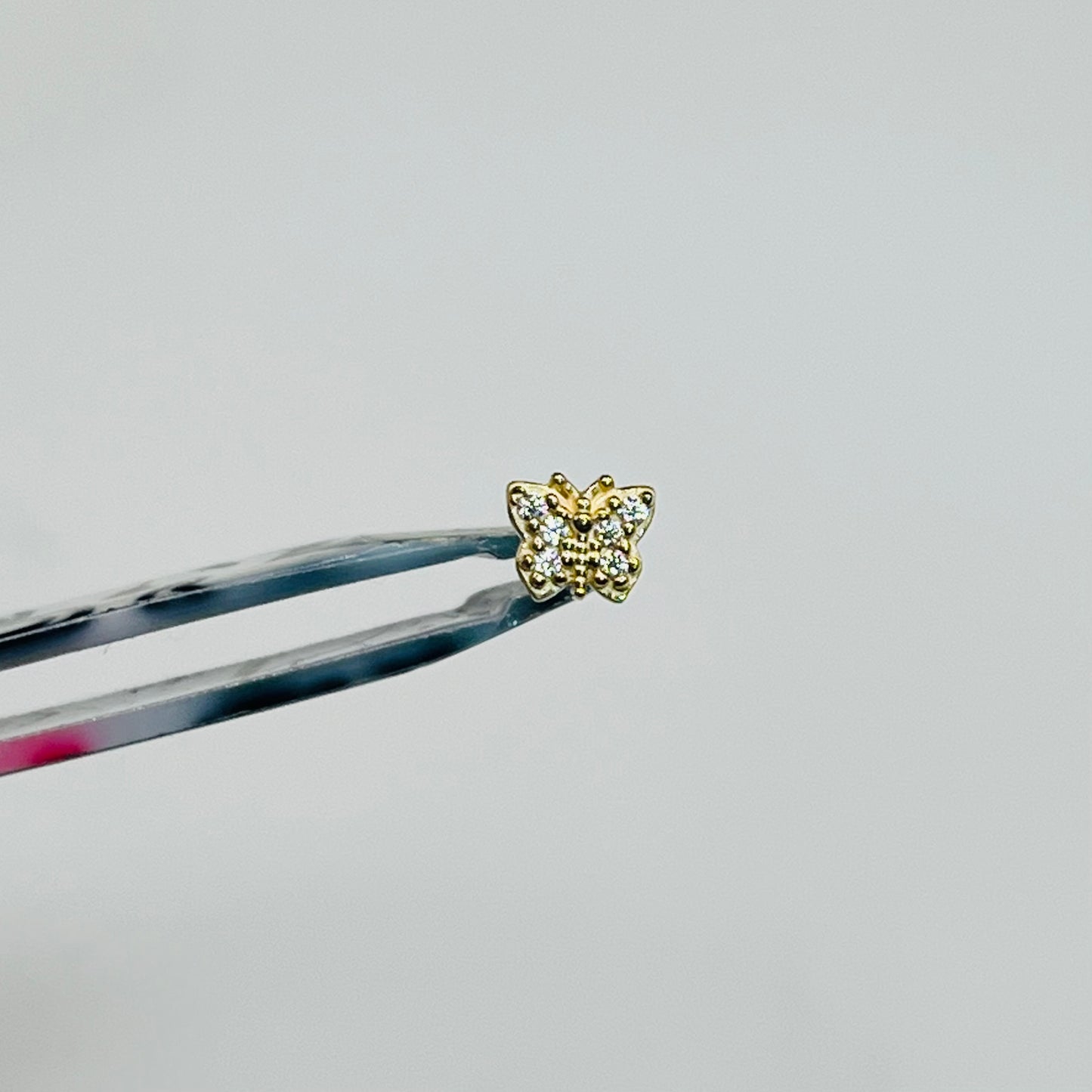 14K Gold CZ Butterfly Nose Ring