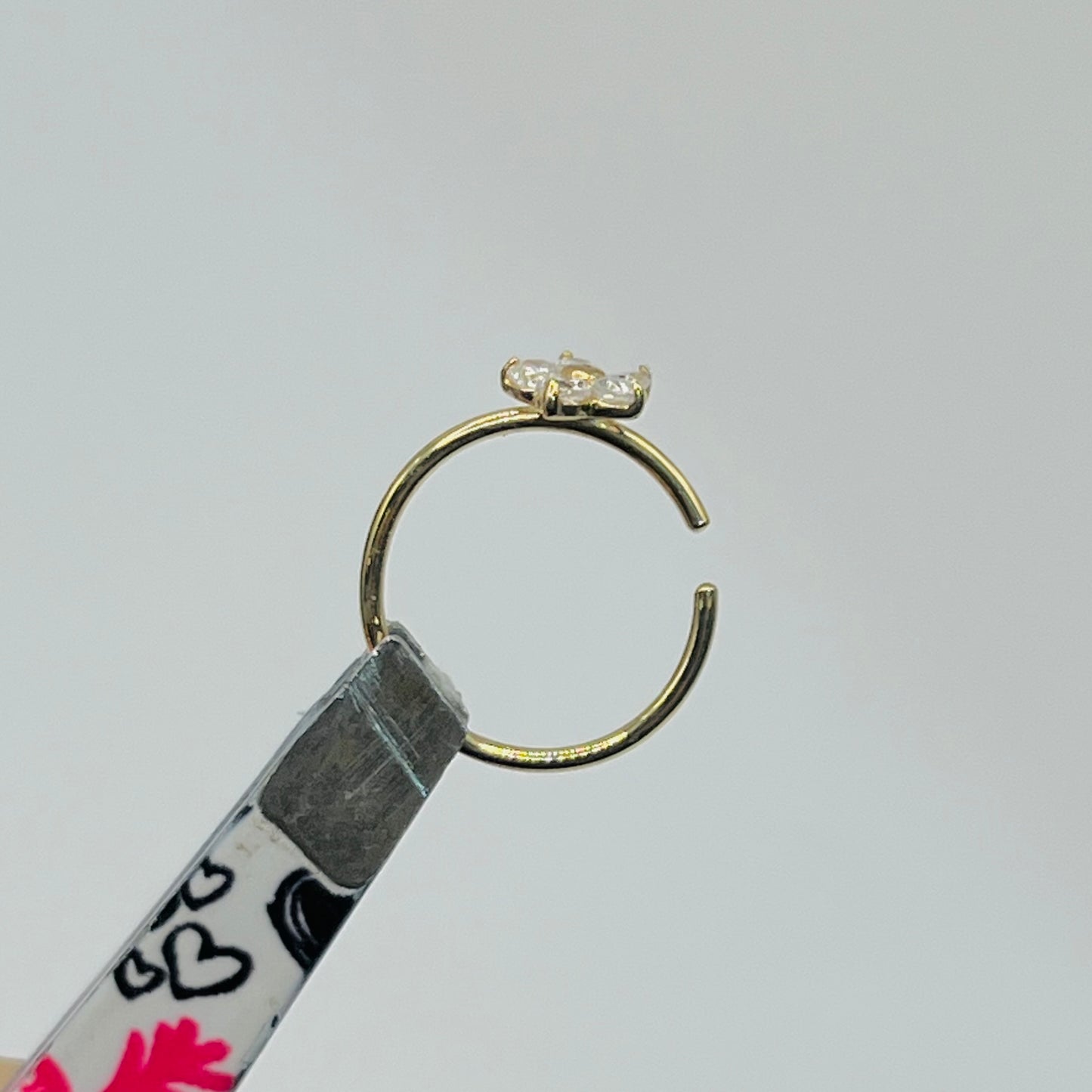 14K Gold CZ White Flower Nose Ring Hoop