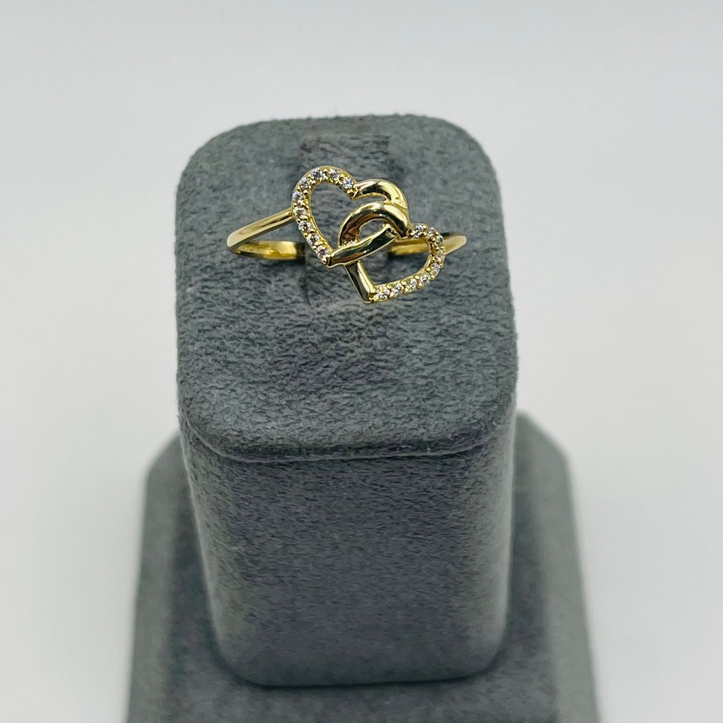 14k Gold CZ Double Heart Ring