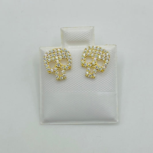 10k Gold Cz Skull Earrings (Screwback)