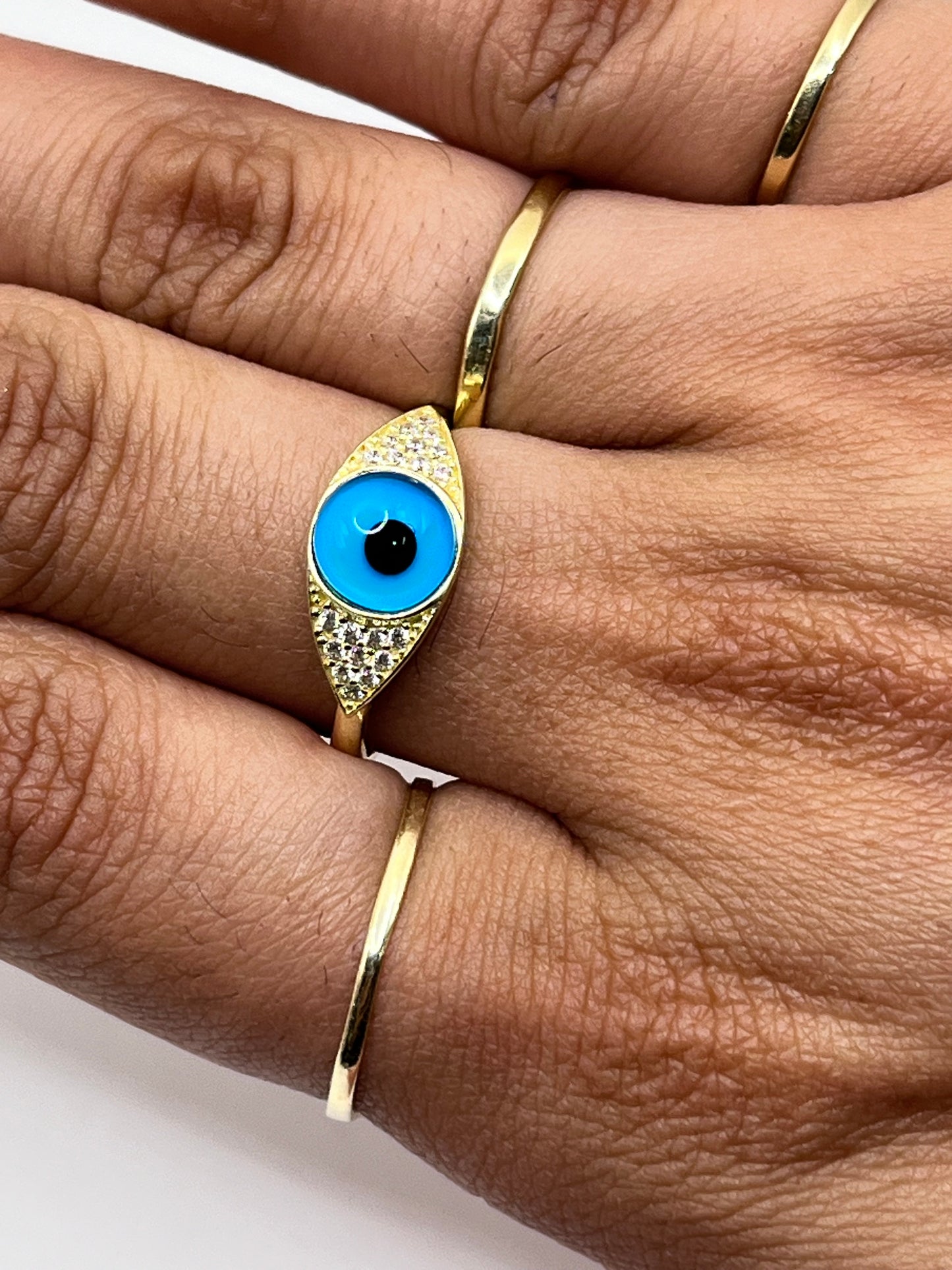 10K Gold Blue Evil Eye Ring