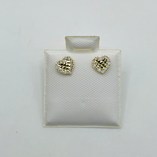 14k Gold Mini Heart CZ Border Earrings (Screwback)