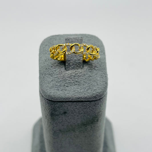 14k Gold Natural Diamond Dainty Cuban Ring