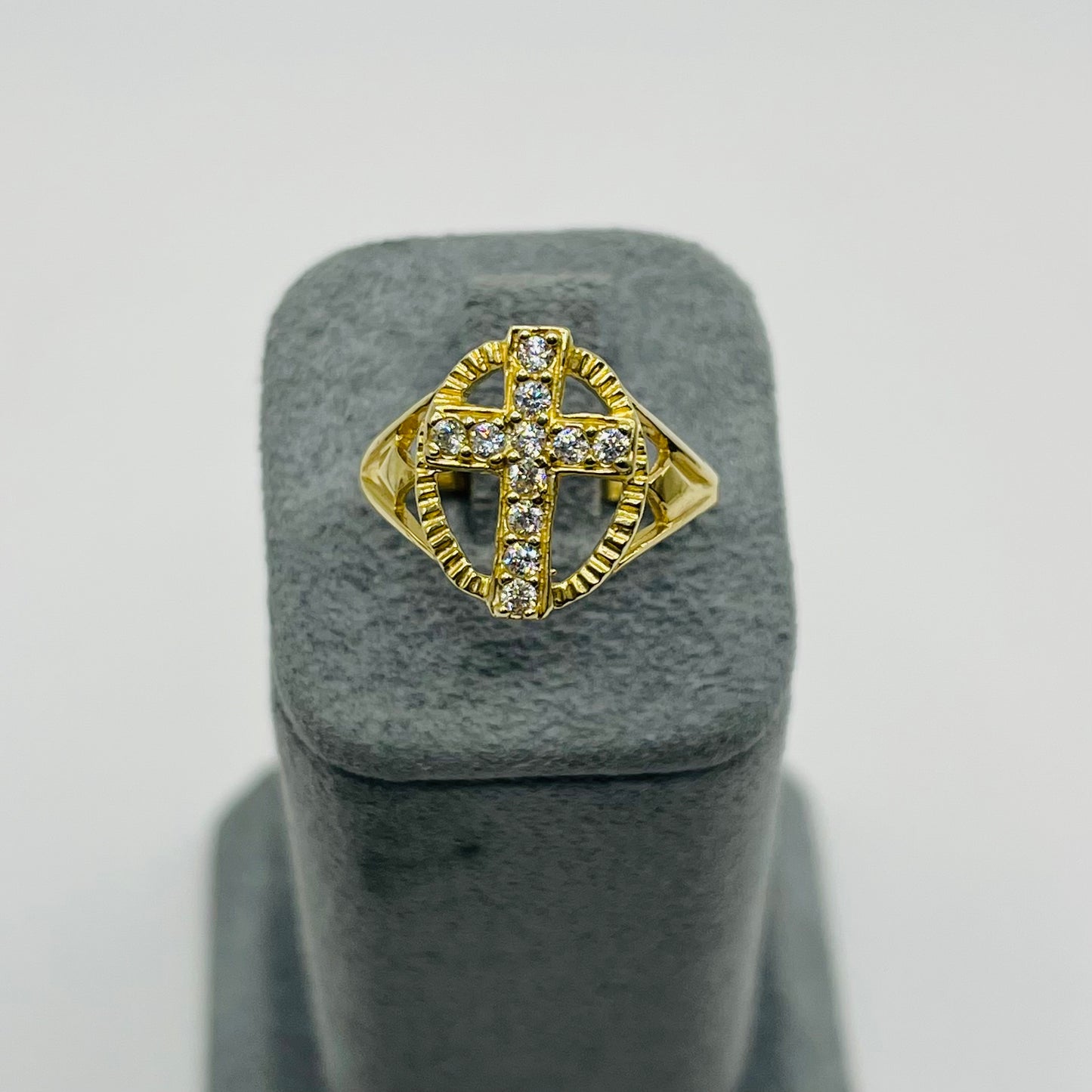 10K Gold Oval Cross CZ Ring