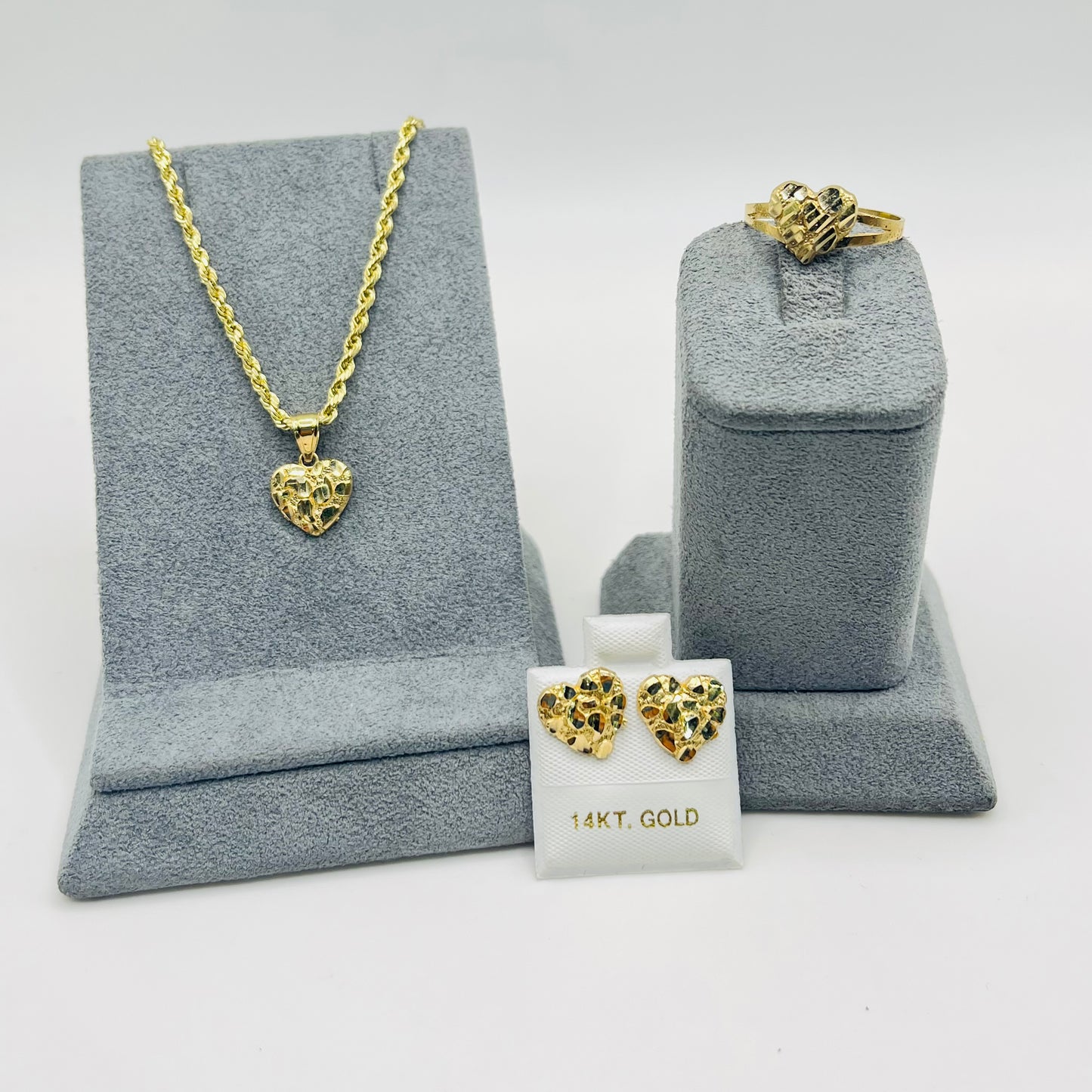 14k Gold Heart Nugget Set