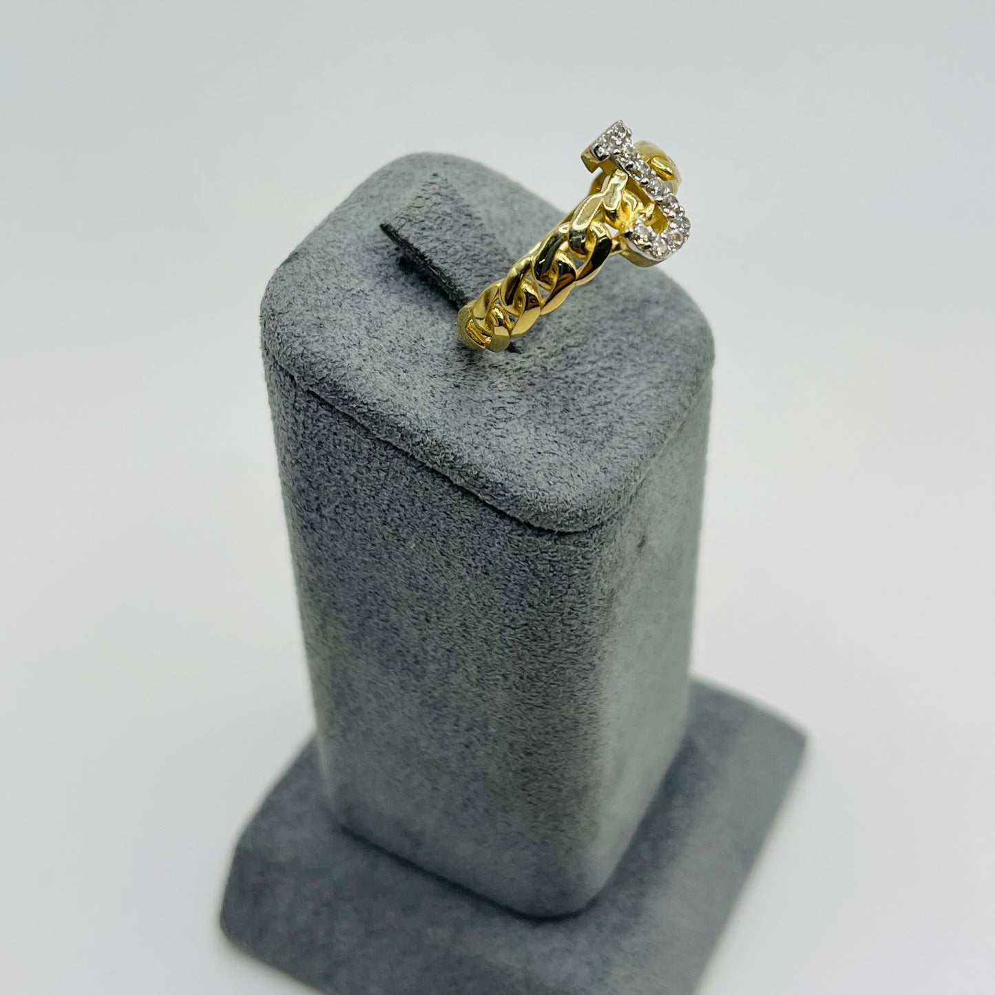 10K Gold Miami Cuban Initial Ring