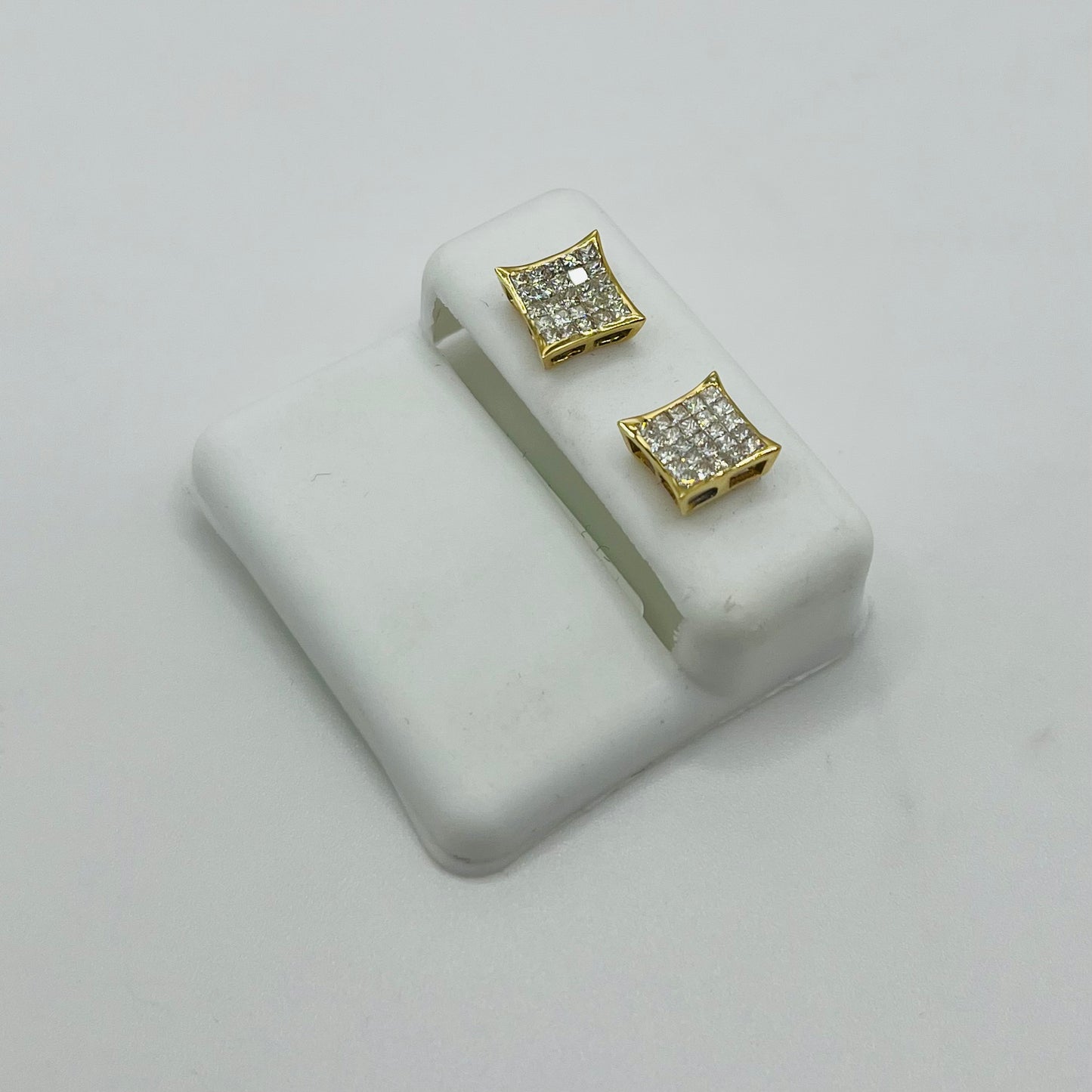14k Gold Diamond Princess Cut Earrings 8mm