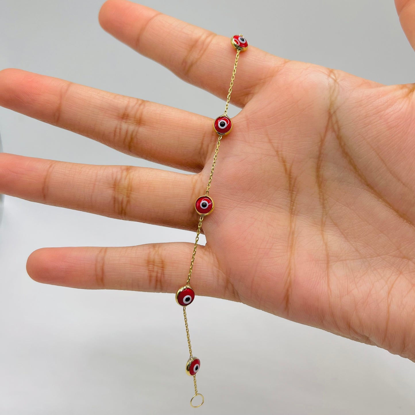 10K Gold Designer Bracelet - Red Evil Eye