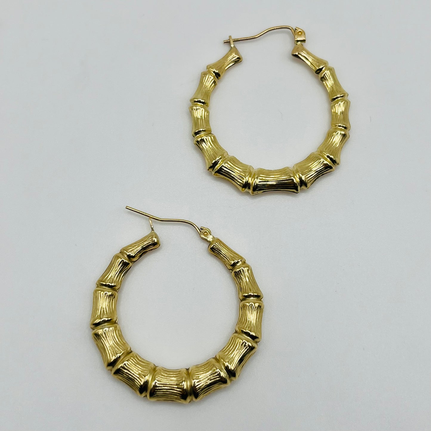 10K Gold Bamboo Hoop Earrings (1.4in)