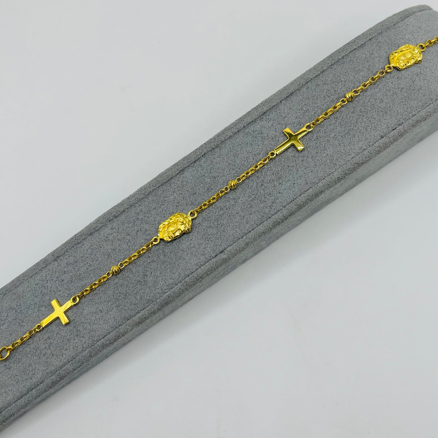 10K Gold Designer Bracelet - Jesus and Cross