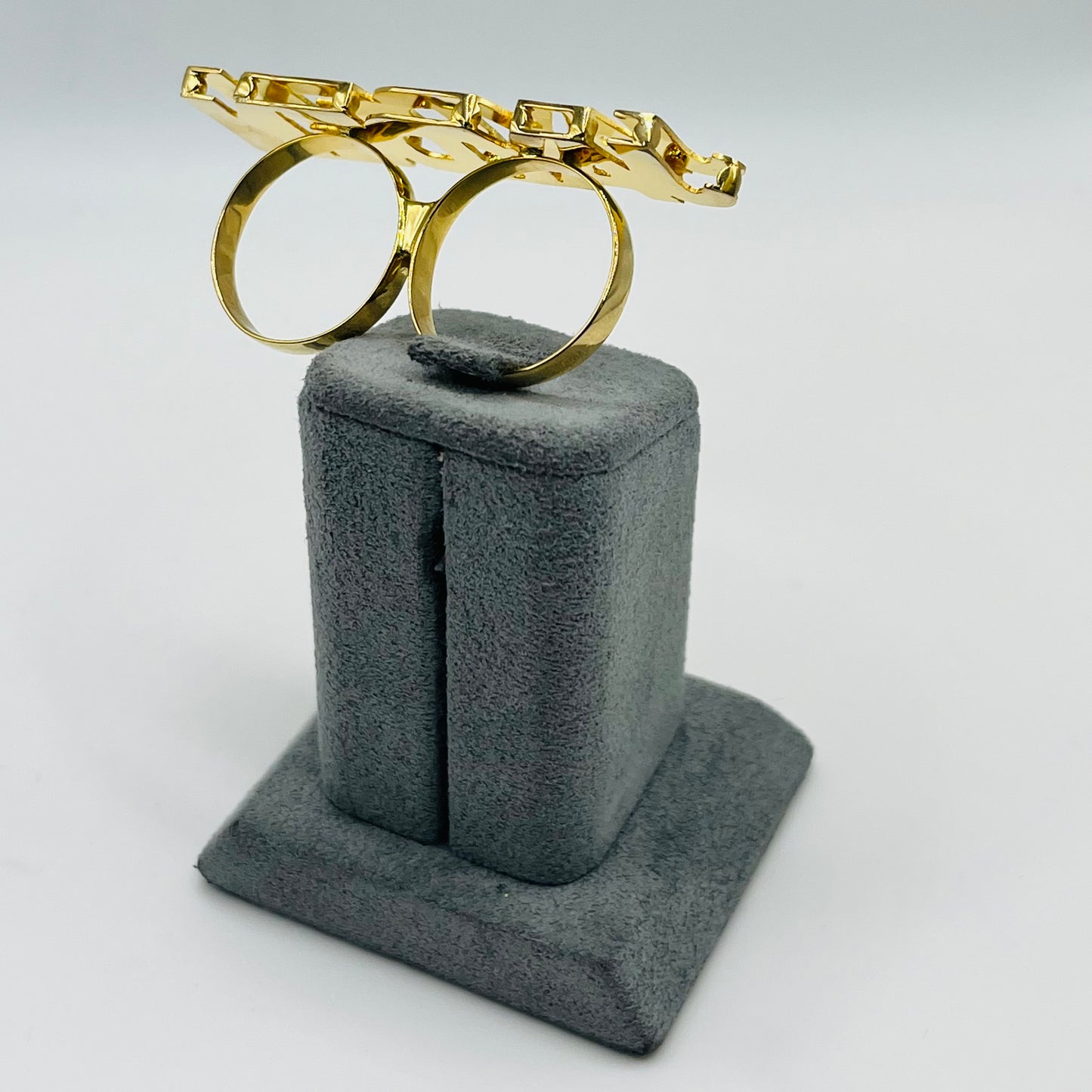 Custom 14K Gold Name Two Finger Ring