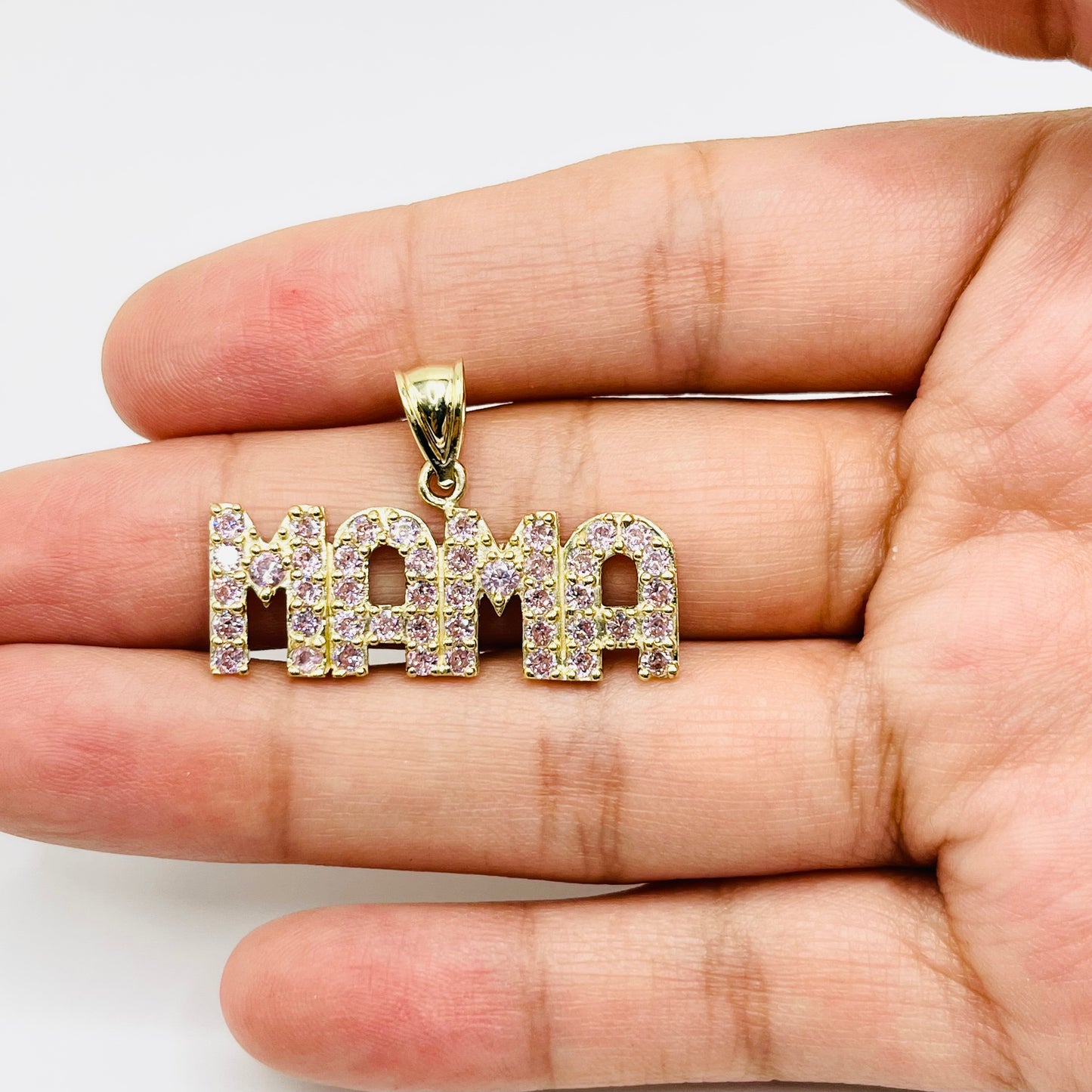 10K Gold Pink CZ MAMA Charm