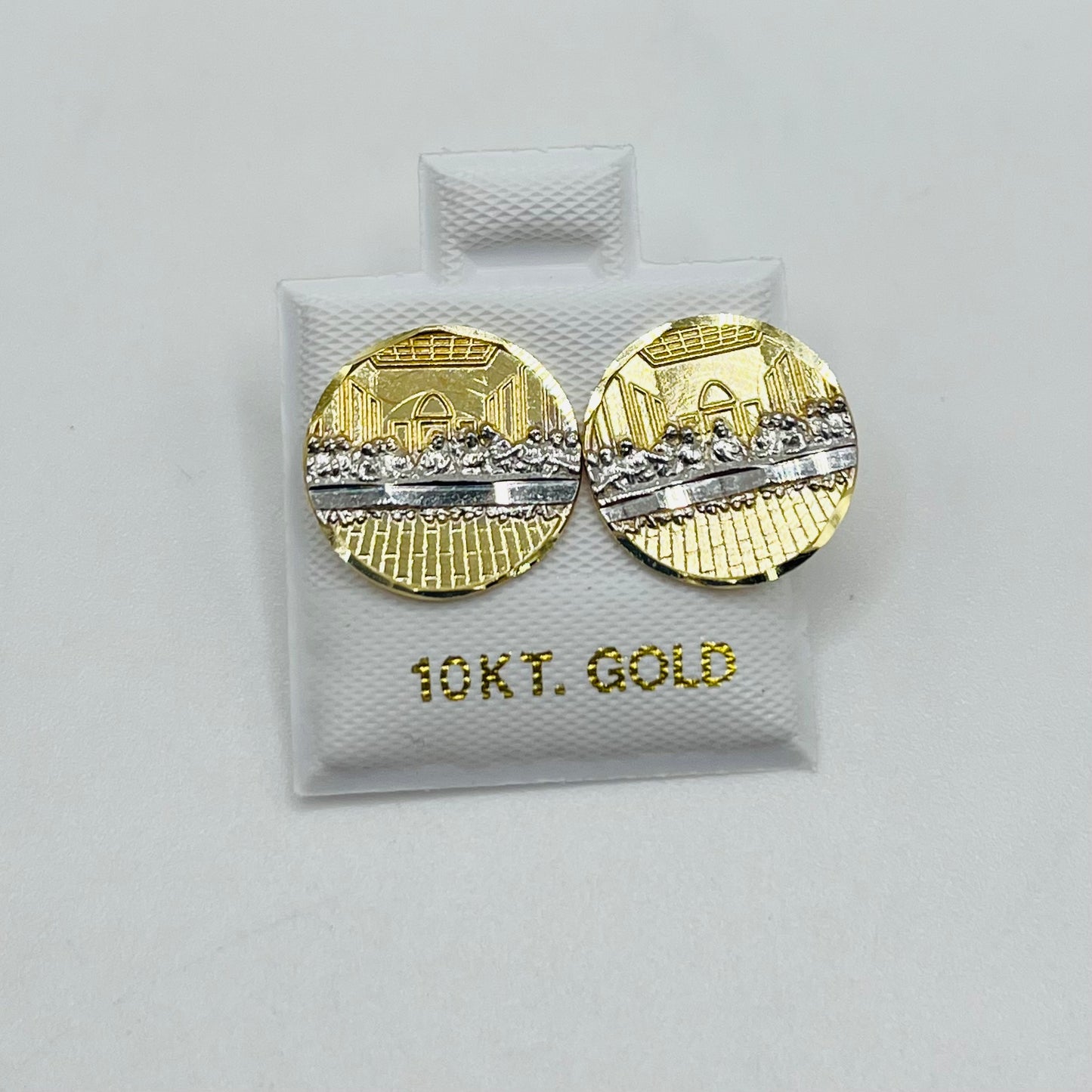 10k Gold Last Supper Disc Earrings (M)