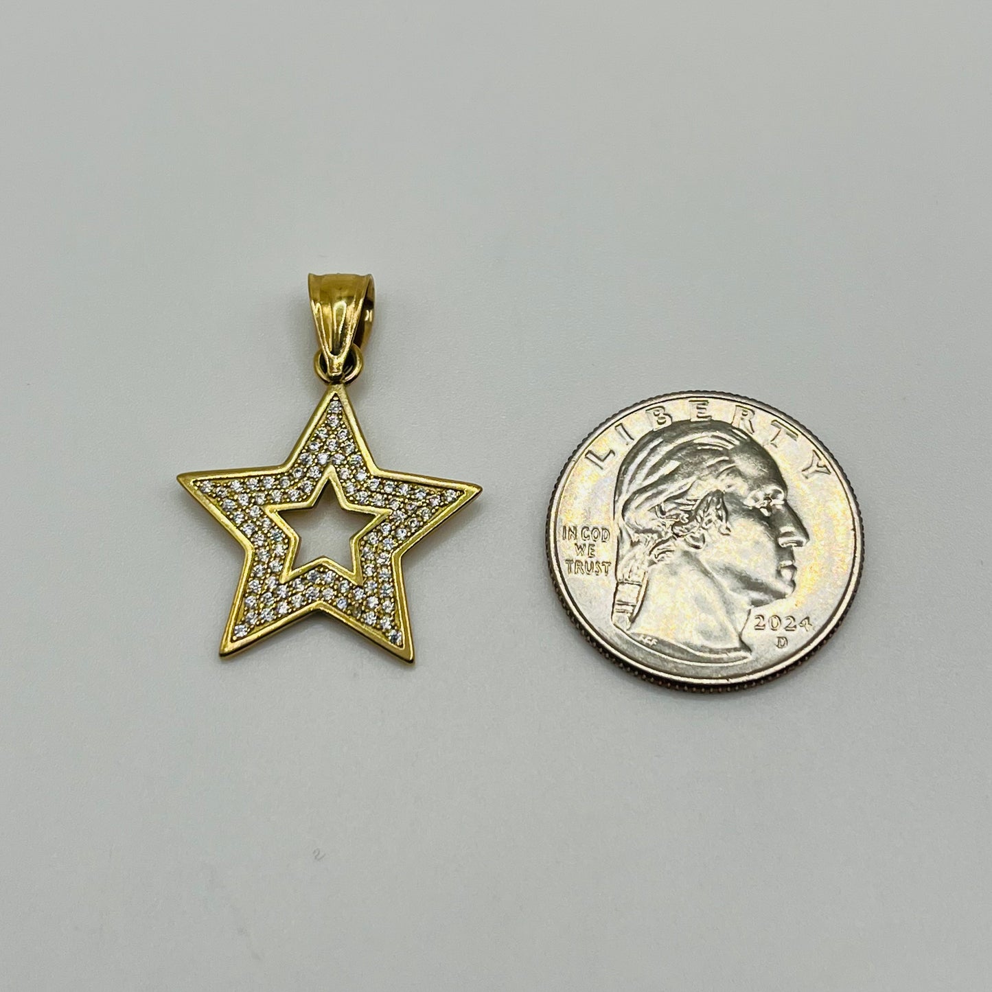 10k Gold CZ Open Star Charm