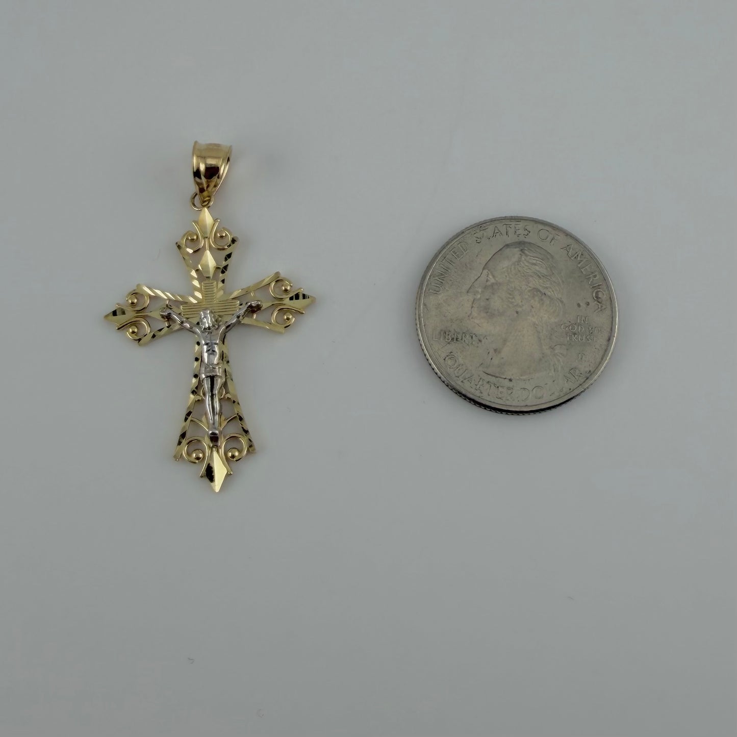10k Gold Two Tone Spirals Crucifix Cross Charm