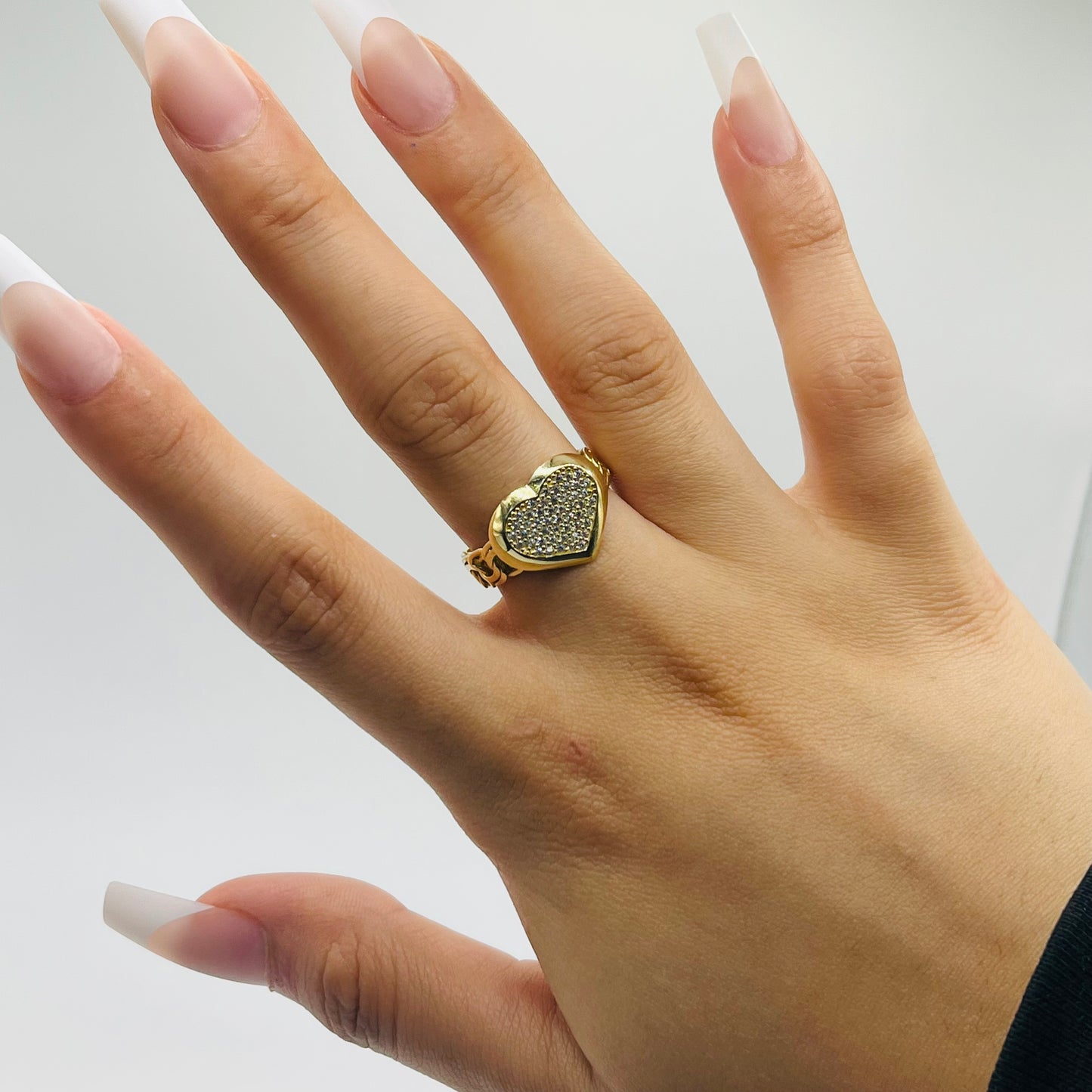 10K Gold Cuban Link CZ Heart Ring